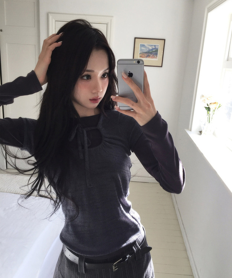 リボンシャーリングレイヤードTシャツ BLACK