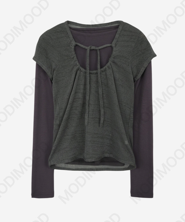 リボンシャーリングレイヤードTシャツ