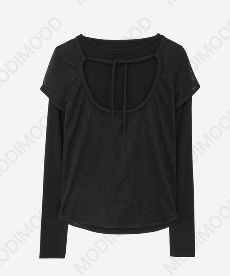 リボンシャーリングレイヤードTシャツ