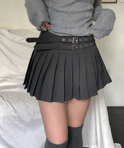 【ベルト付き】【ベルト付き】ストライプテニススカート GREY