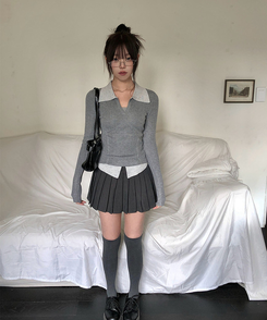 【ベルト付き】【ベルト付き】ストライプテニススカート GREY