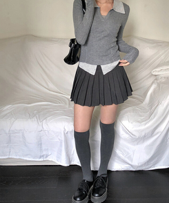 【ベルト付き】【ベルト付き】ストライプテニススカート GREY