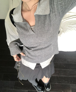 【ベルト付き】【ベルト付き】ストライプテニススカート GREY