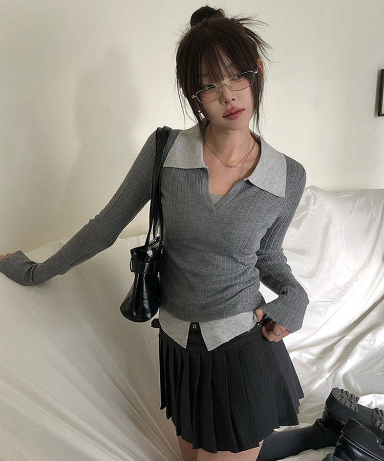 【ベルト付き】【ベルト付き】ストライプテニススカート GREY