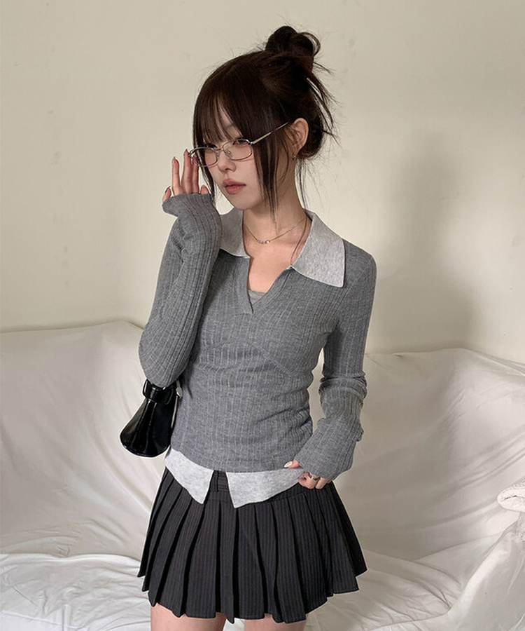 【ベルト付き】【ベルト付き】ストライプテニススカート GREY