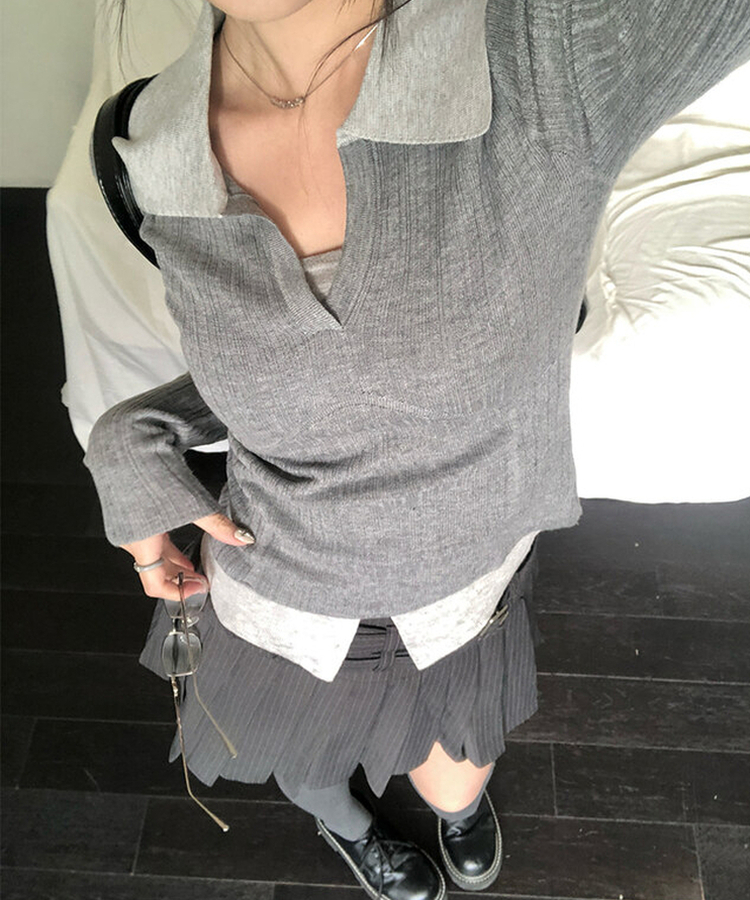 【ベルト付き】【ベルト付き】ストライプテニススカート GREY