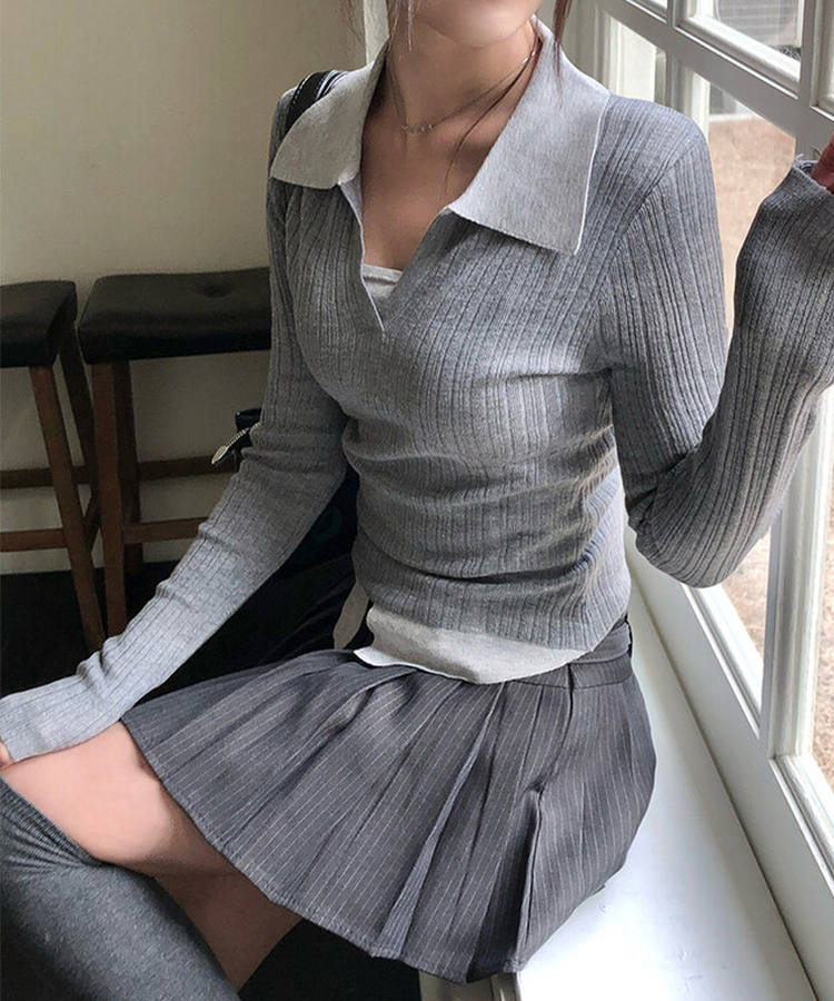 【ベルト付き】【ベルト付き】ストライプテニススカート GREY