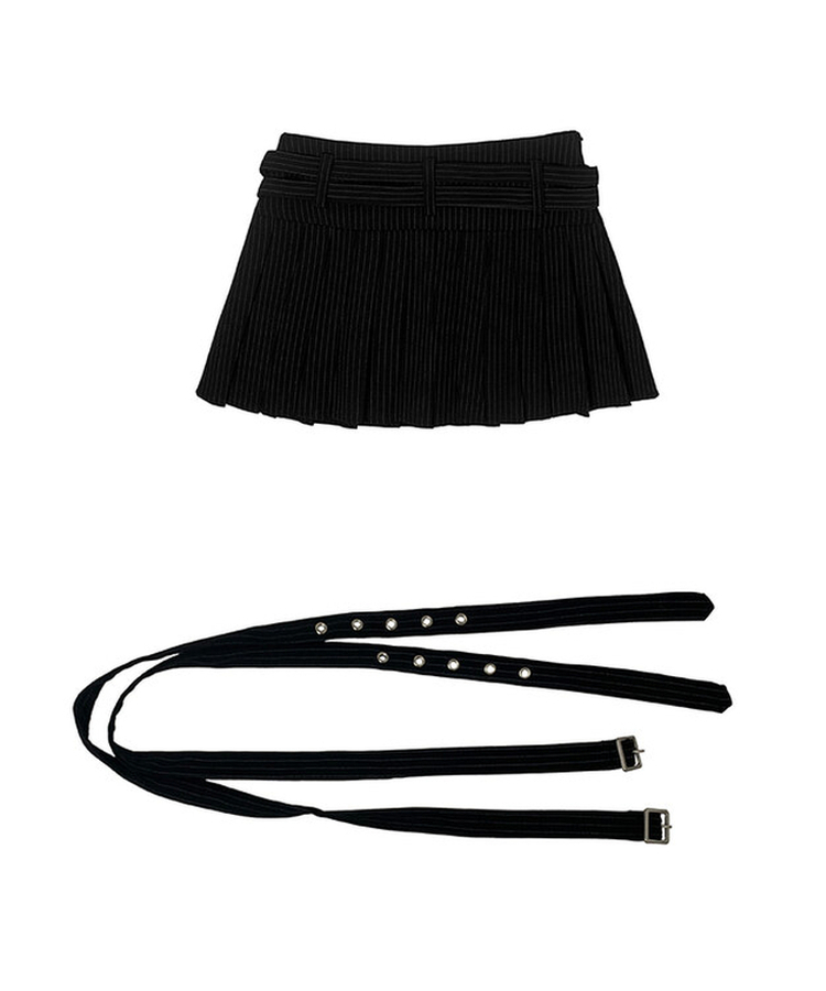 【ベルト付き】【ベルト付き】ストライプテニススカート