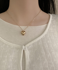 심플 데일리 통통 하트 유광 목걸이 골드