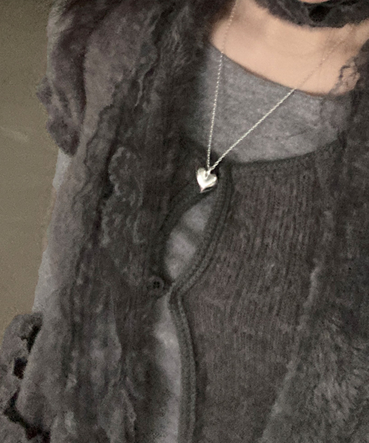 심플 데일리 통통 하트 유광 목걸이 실버