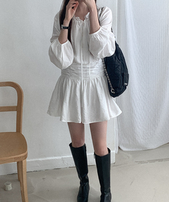 フリルシャーリングミニワンピース IVORY