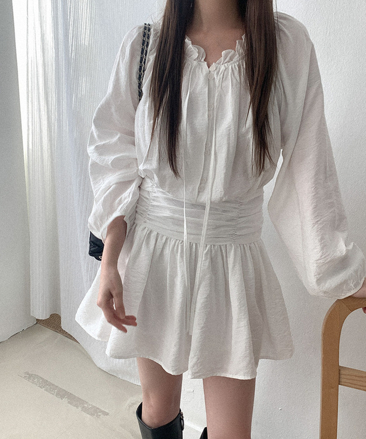 フリルシャーリングミニワンピース IVORY