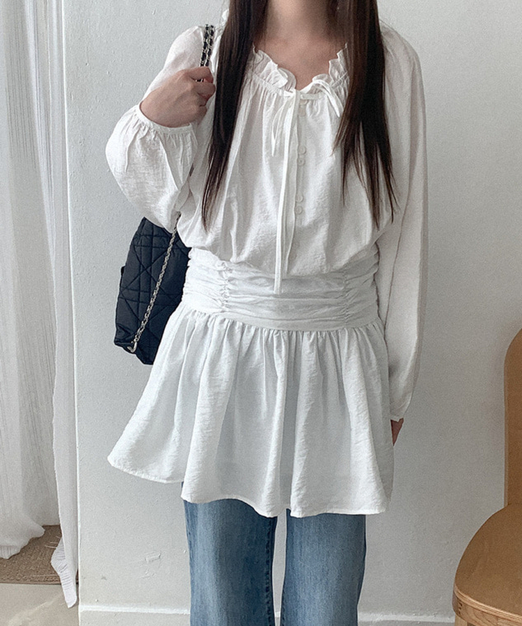 フリルシャーリングミニワンピース IVORY