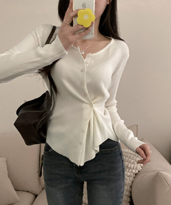 로시 언발 골지 사이드 버튼 투웨이 가디건 아이보리