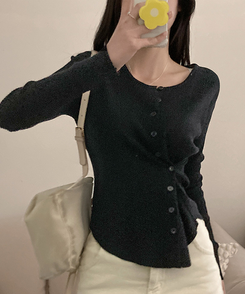 로시 언발 골지 사이드 버튼 투웨이 가디건 블랙