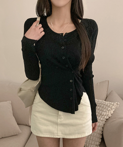 로시 언발 골지 사이드 버튼 투웨이 가디건 블랙