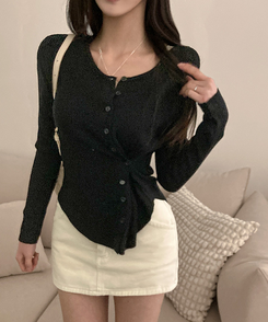 로시 언발 골지 사이드 버튼 투웨이 가디건 블랙