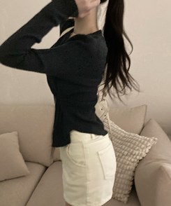 로시 언발 골지 사이드 버튼 투웨이 가디건 블랙