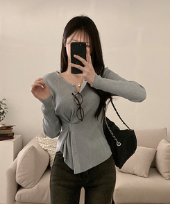 로시 언발 골지 사이드 버튼 투웨이 가디건 그레이