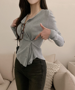 로시 언발 골지 사이드 버튼 투웨이 가디건 그레이