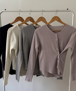 로시 언발 골지 사이드 버튼 투웨이 가디건