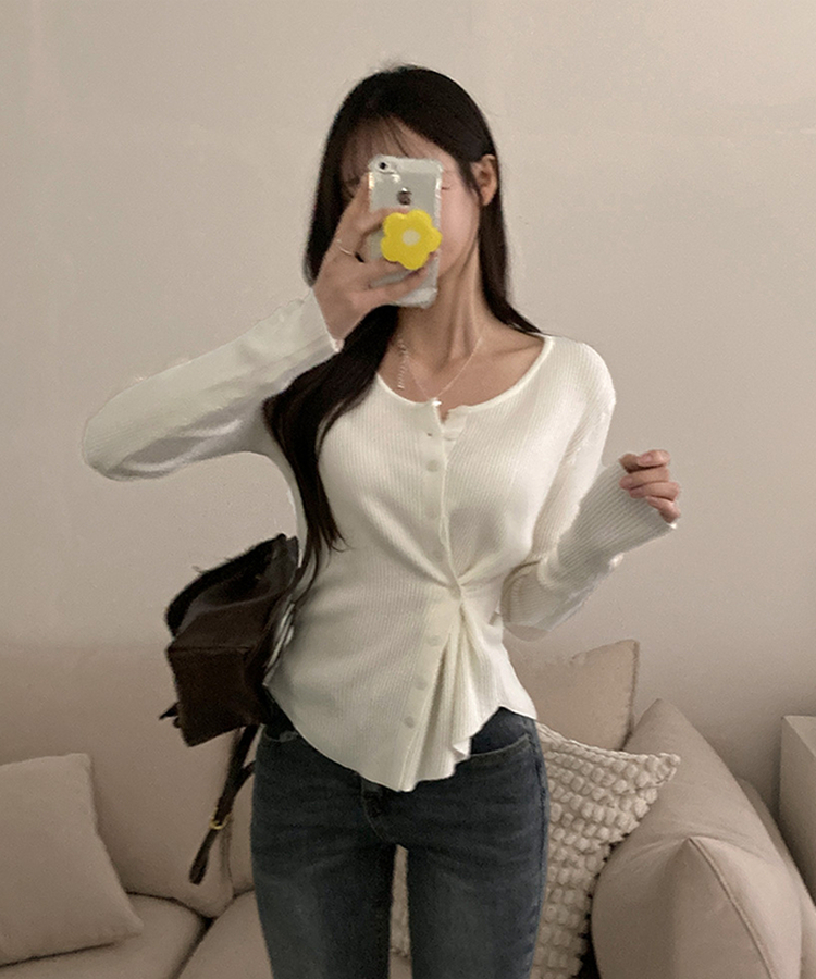 로시 언발 골지 사이드 버튼 투웨이 가디건 아이보리