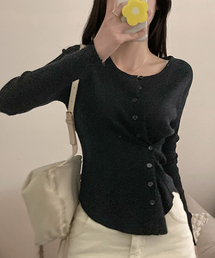 로시 언발 골지 사이드 버튼 투웨이 가디건 블랙