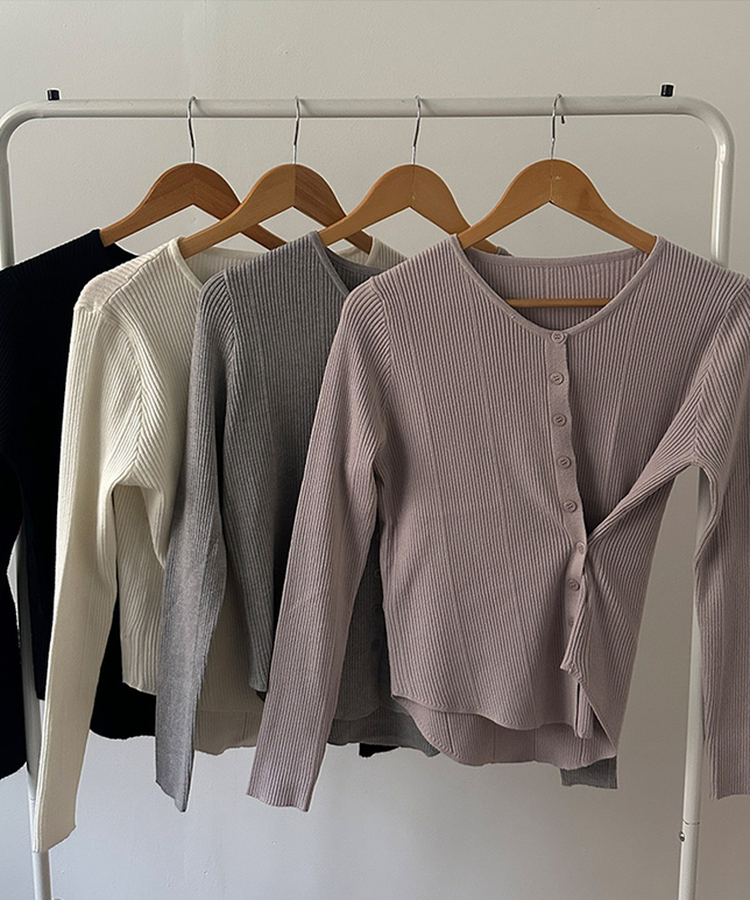 로시 언발 골지 사이드 버튼 투웨이 가디건