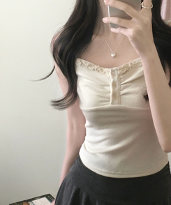 【SET】フリルレースキャミソール＋カーディガン IVORY