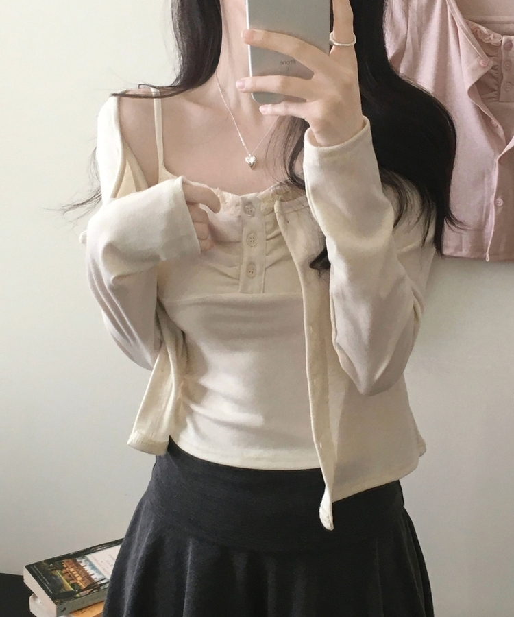 미코 프릴 레이스 나시가디건 셋업 아이보리