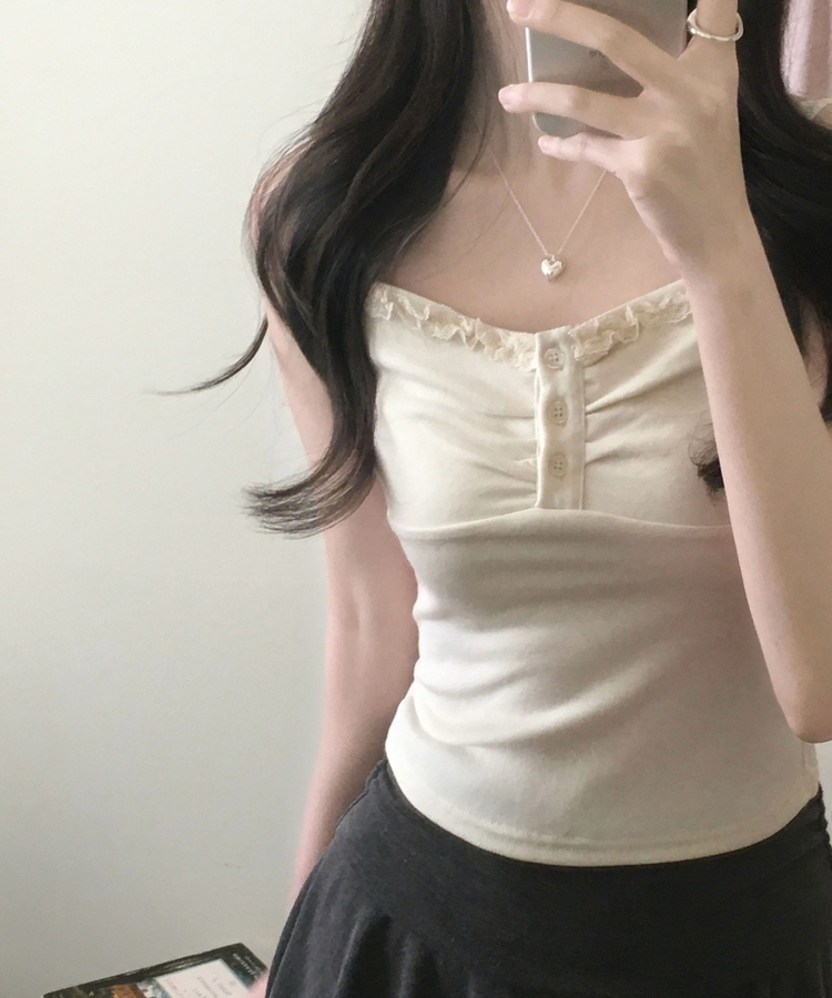 미코 프릴 레이스 나시가디건 셋업 아이보리