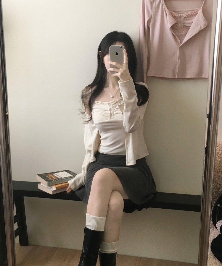 미코 프릴 레이스 나시가디건 셋업 아이보리