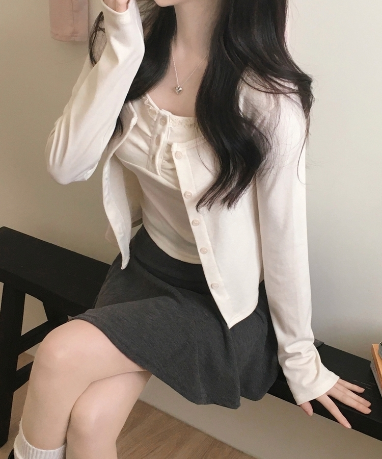 미코 프릴 레이스 나시가디건 셋업 아이보리