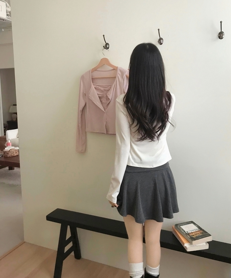 미코 프릴 레이스 나시가디건 셋업 아이보리