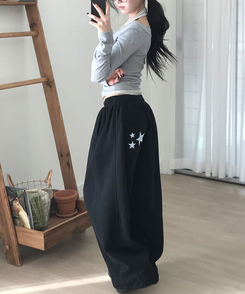 【起毛】ドリームスターワイドサイドスリットトレーニングパンツ BLACK