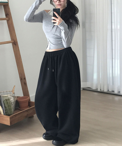 【起毛】ドリームスターワイドサイドスリットトレーニングパンツ BLACK