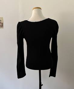 레몬솔베 아일렛 퍼프 리본 긴팔 티셔츠