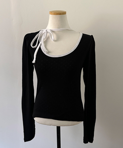 레몬솔베 아일렛 퍼프 리본 긴팔 티셔츠