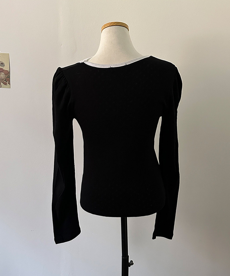 레몬솔베 아일렛 퍼프 리본 긴팔 티셔츠