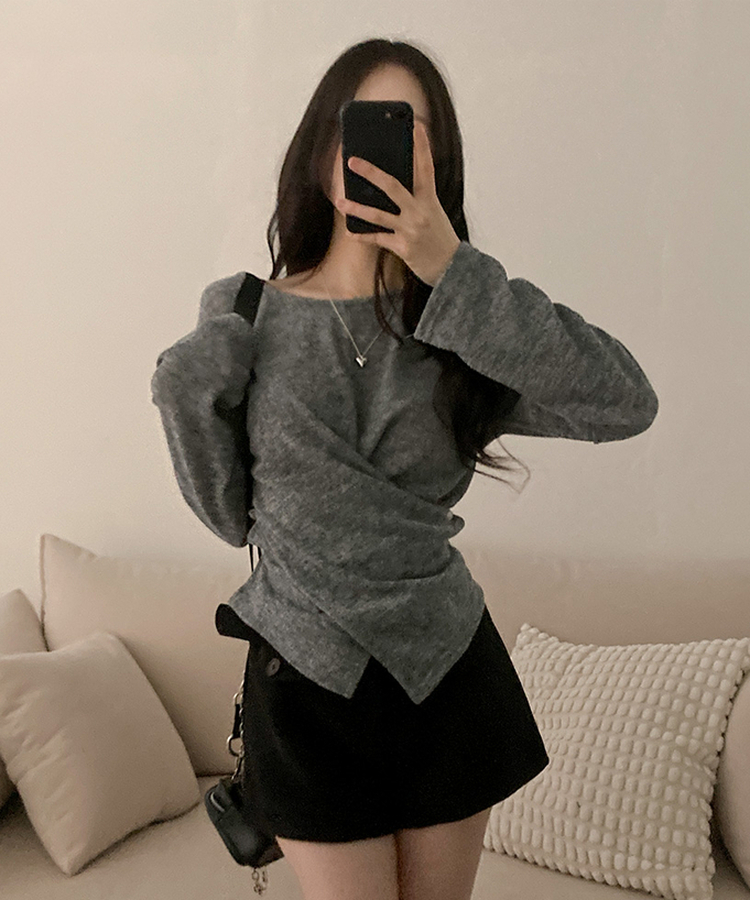 ボタンラップスリットニット GREY