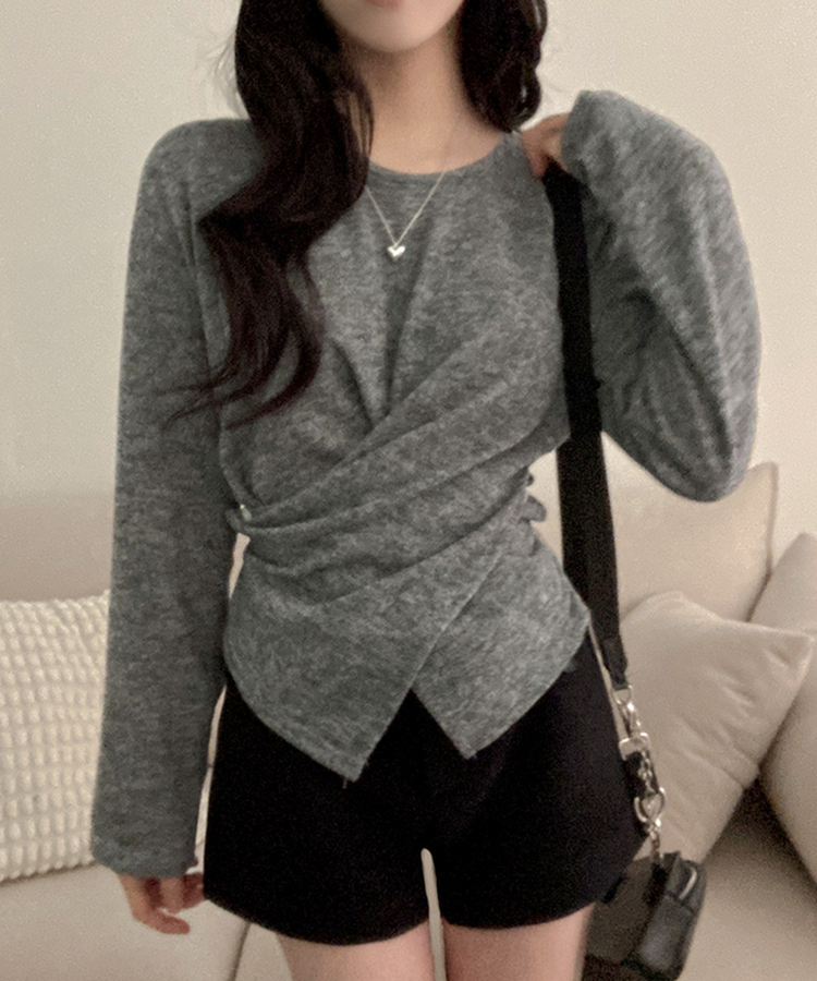 ボタンラップスリットニット GREY