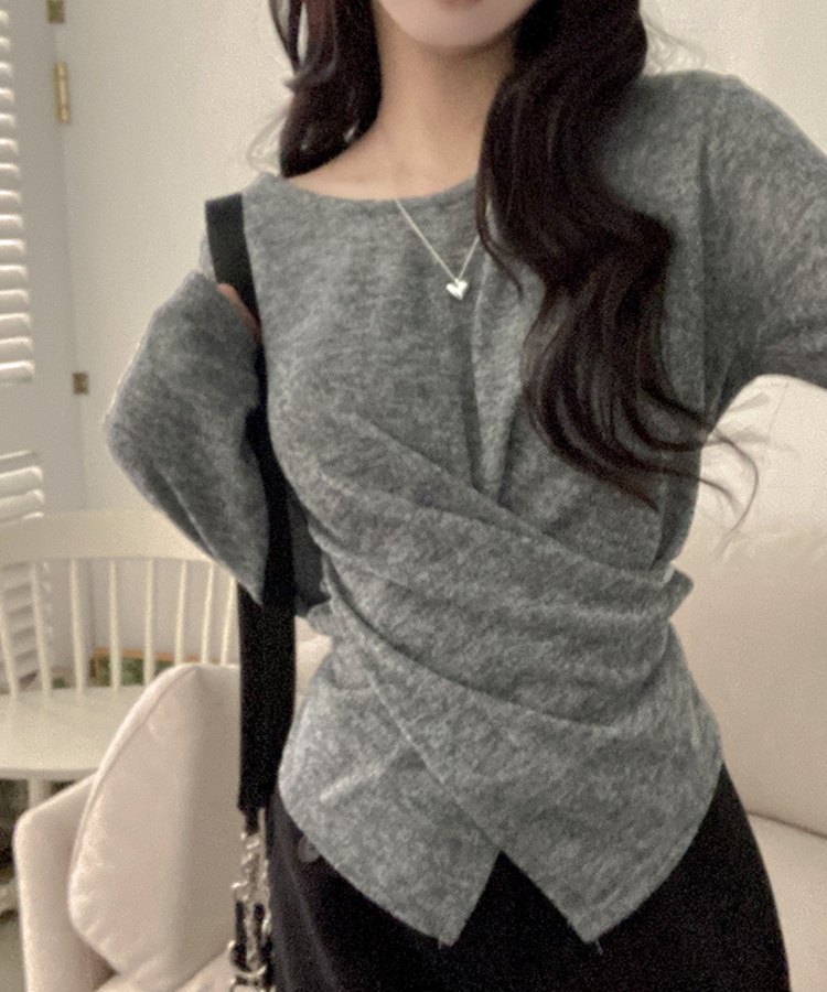 ボタンラップスリットニット GREY