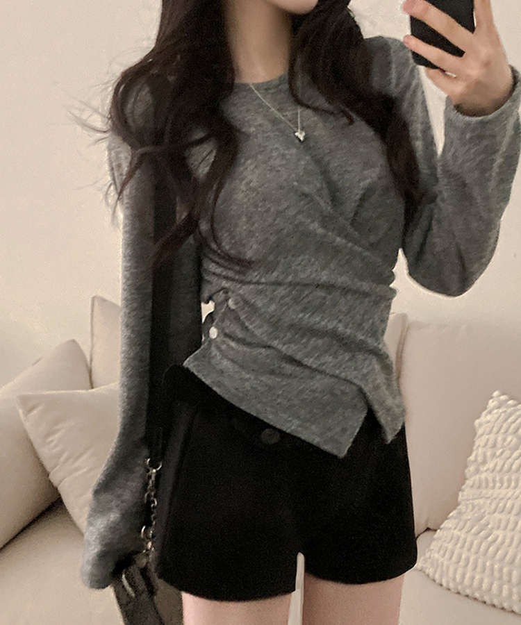 ボタンラップスリットニット GREY