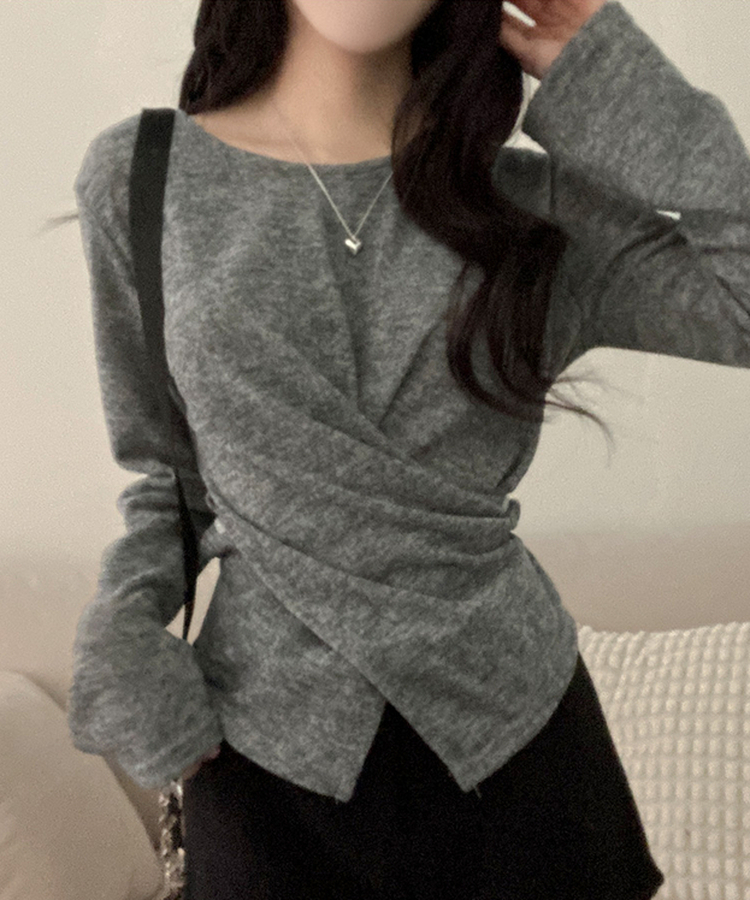 ボタンラップスリットニット GREY