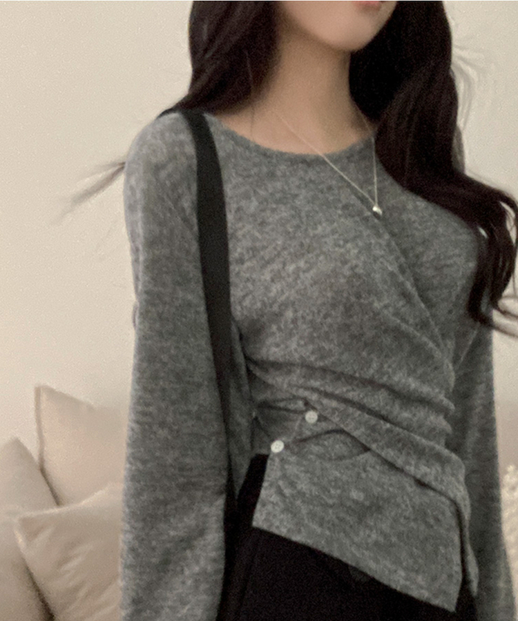 ボタンラップスリットニット GREY