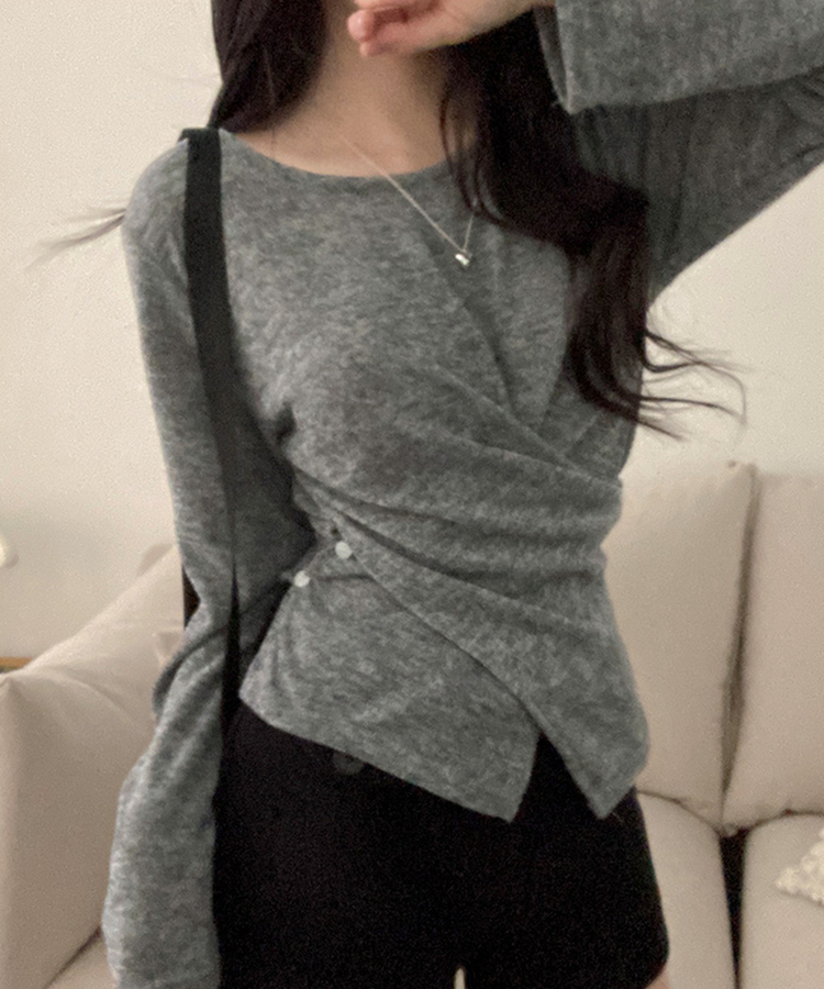 ボタンラップスリットニット GREY