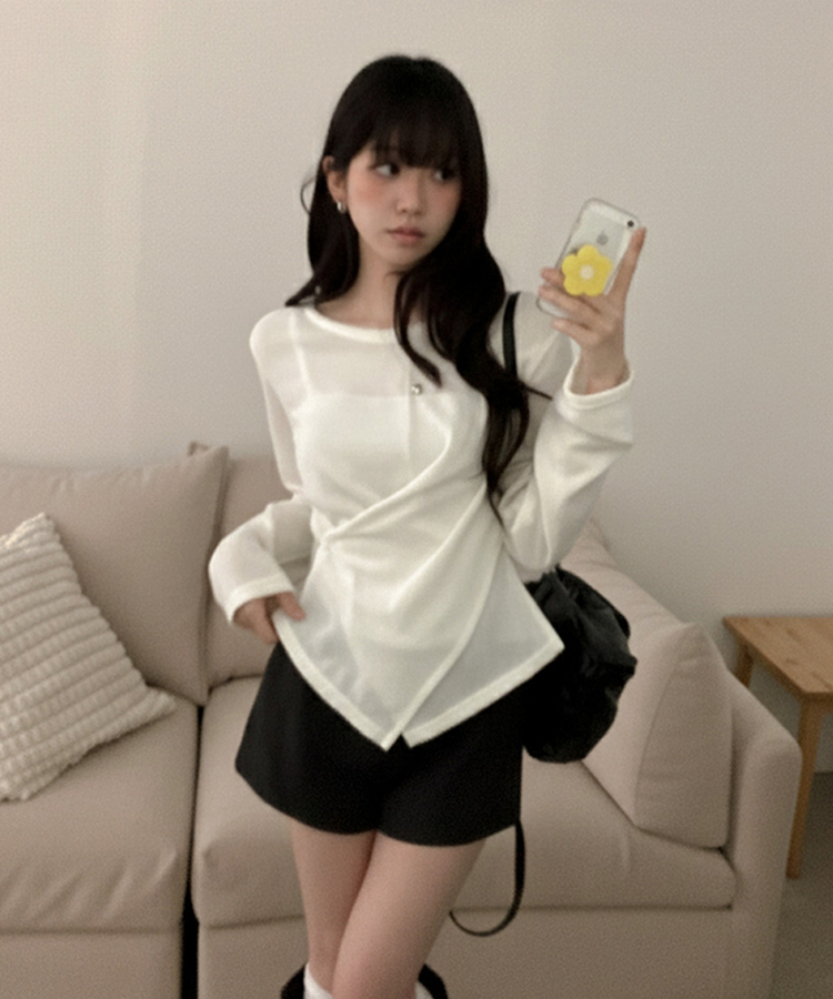 ボタンラップスリットニット IVORY