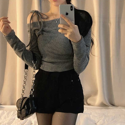 レイヤードビスチェオフショルダーニット MERANGE GRAY