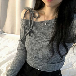 レイヤードビスチェオフショルダーニット MERANGE GRAY