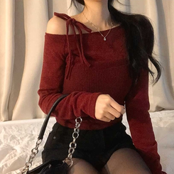 レイヤードビスチェオフショルダーニット BURGUNDY